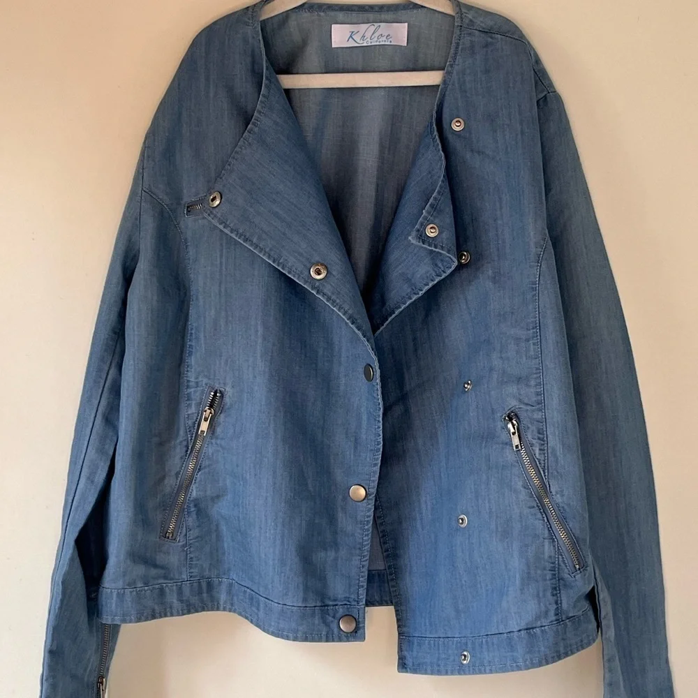 Khloé California M Chambray Denim Moto Jacket Fall Layering Grunge Biker Classic